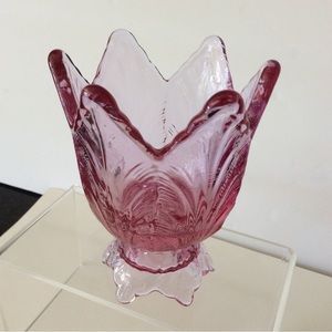 Vintage Fenton Art Glass Tulip Shape Pink Cranberry 2 Way Votive/ candle…